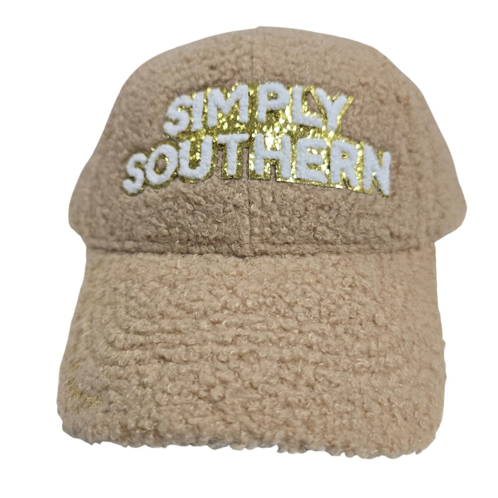 Simply Southern Fuzzy Teddy Sherpa Baseball Cap Hat Tan Gold One Size Adjustable